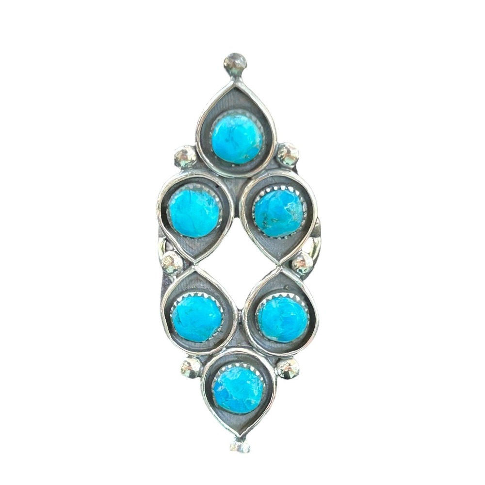 Turquoise ring size 7 Zuni long pinky petite point sterling silver 925